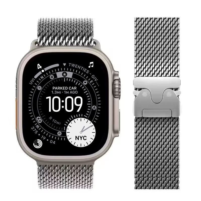 Natural/Black Titanium Milanese Loop Band Strap for Apple Watch Ultra 3 2 1 49mm