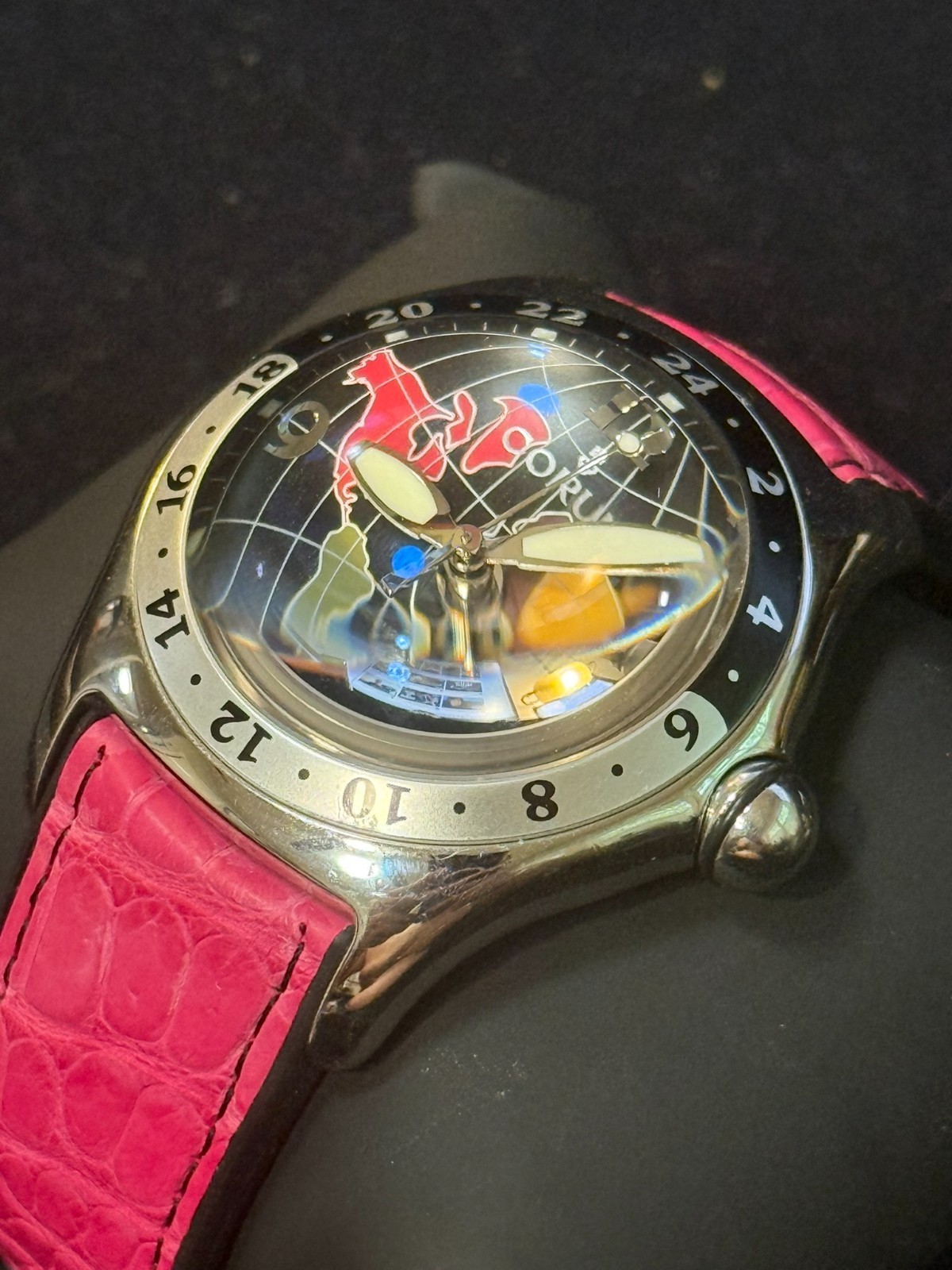 Corum Bubble GMT 383.250.20 45mm Black World Map Dial Automatic Wristwatch