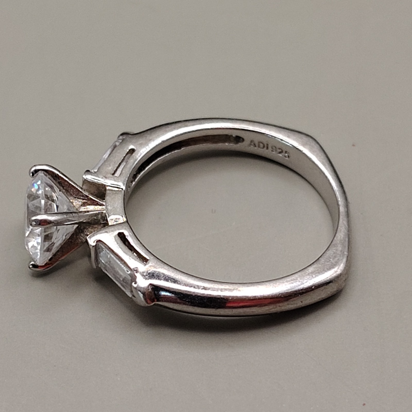 Signed Sterling Round CZ Square Engagement Ring. Size 7, 4.1 Gram