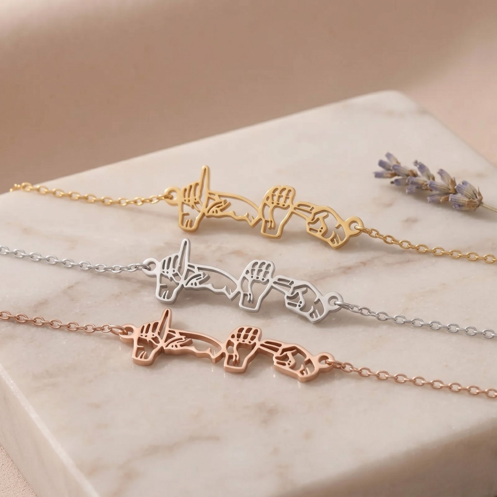 ASL American Sign Language I Love You 925 Sterling Silver Bracelet Adjustable
