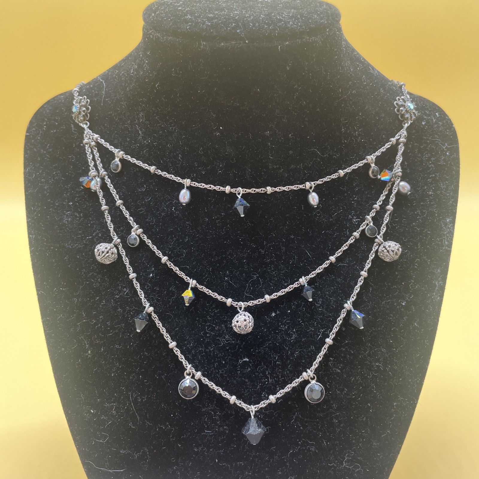 Vintage Designer Liz Palacios S.F. Multi-Strand Crystal Necklace – 19” Long