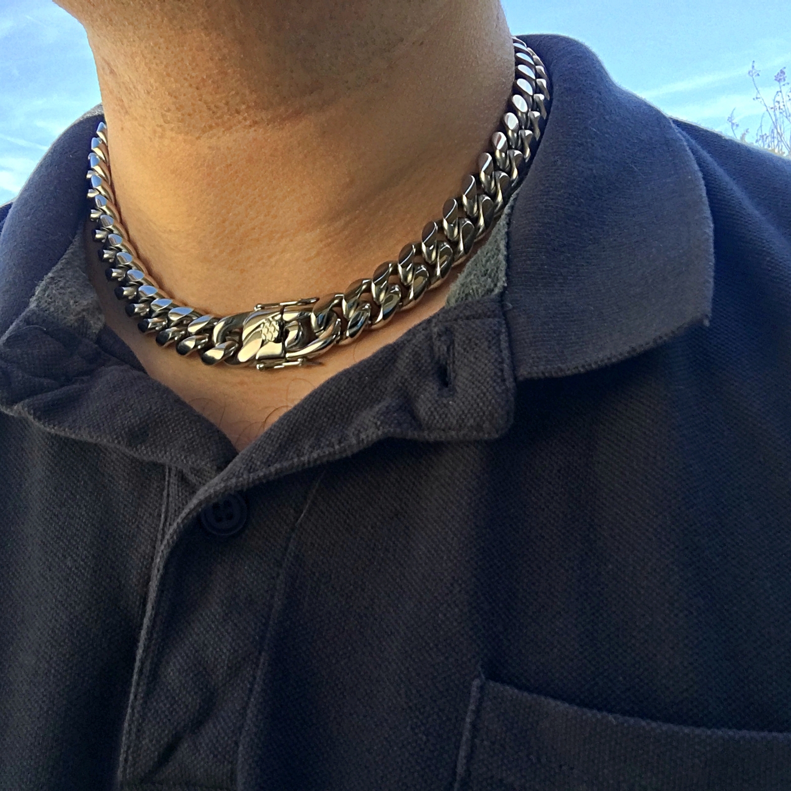 Mens 18″ In Choker Chain Stainless Steel 14MM Cuban Link Heavy Hip Hop Necklace