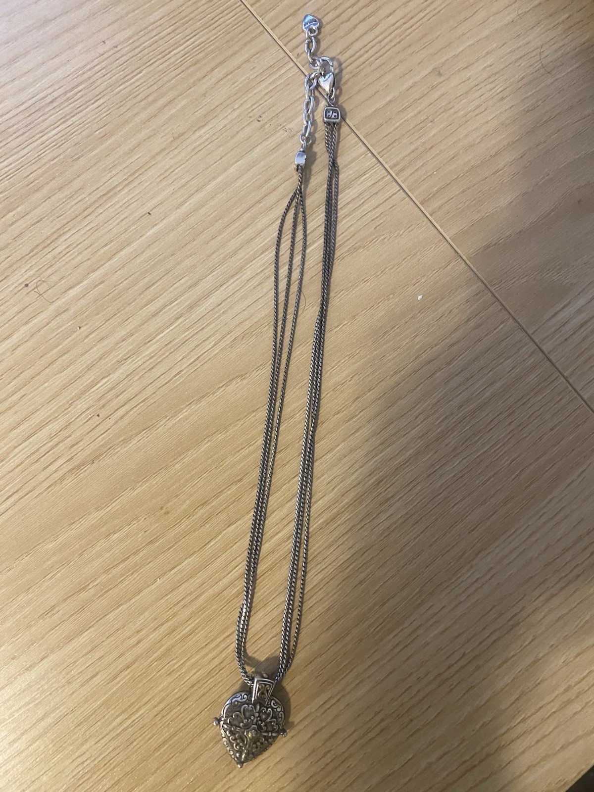 Brighton Silver Tone Snake Chain Necklace Heart Charm Pendant Lobster Closure
