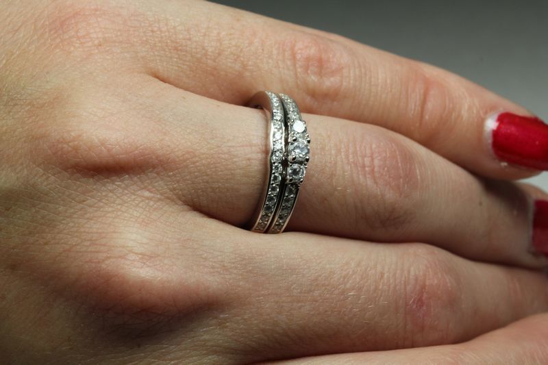 0.64 C STERLING SILVER 925 ROUND CZ CLASSIC ENGAGEMENT WEDDING RING SET 5.1gms~