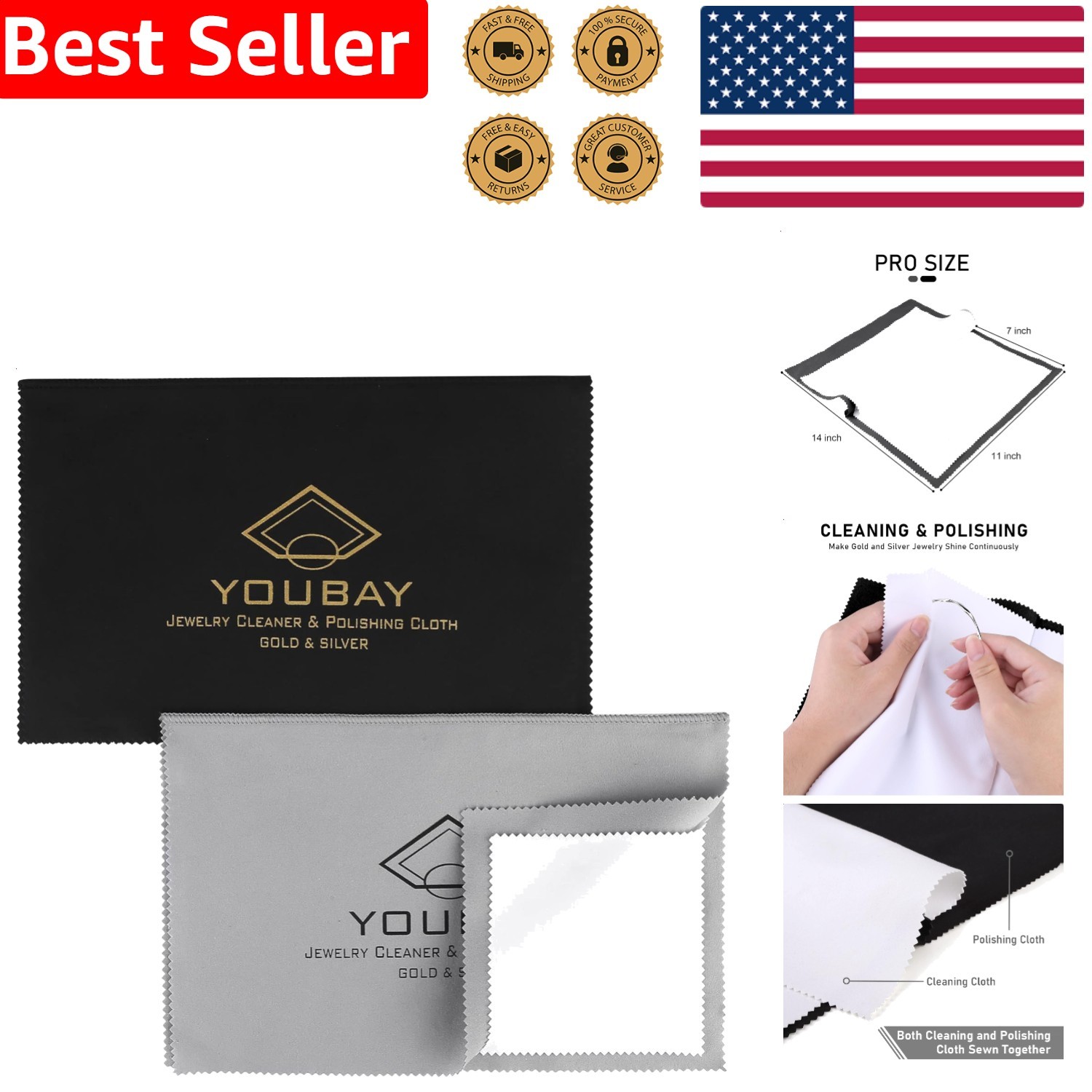 Jewelry Cleaning Cloth Set, Large Microfiber Polishing Tarnish Remover for Go…