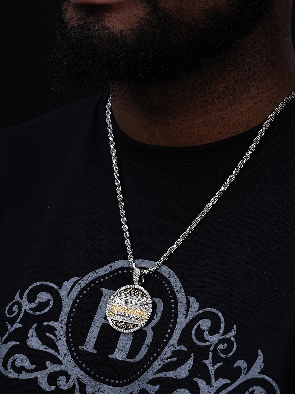 Solid 925 Silver / Gold Plated Jesus Last Supper Coin Medallion Pendant Italy CZ