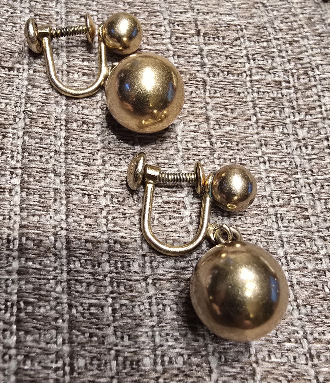 Vintage HG Gold Filled Screw Back Earrings, Double Gold Balls