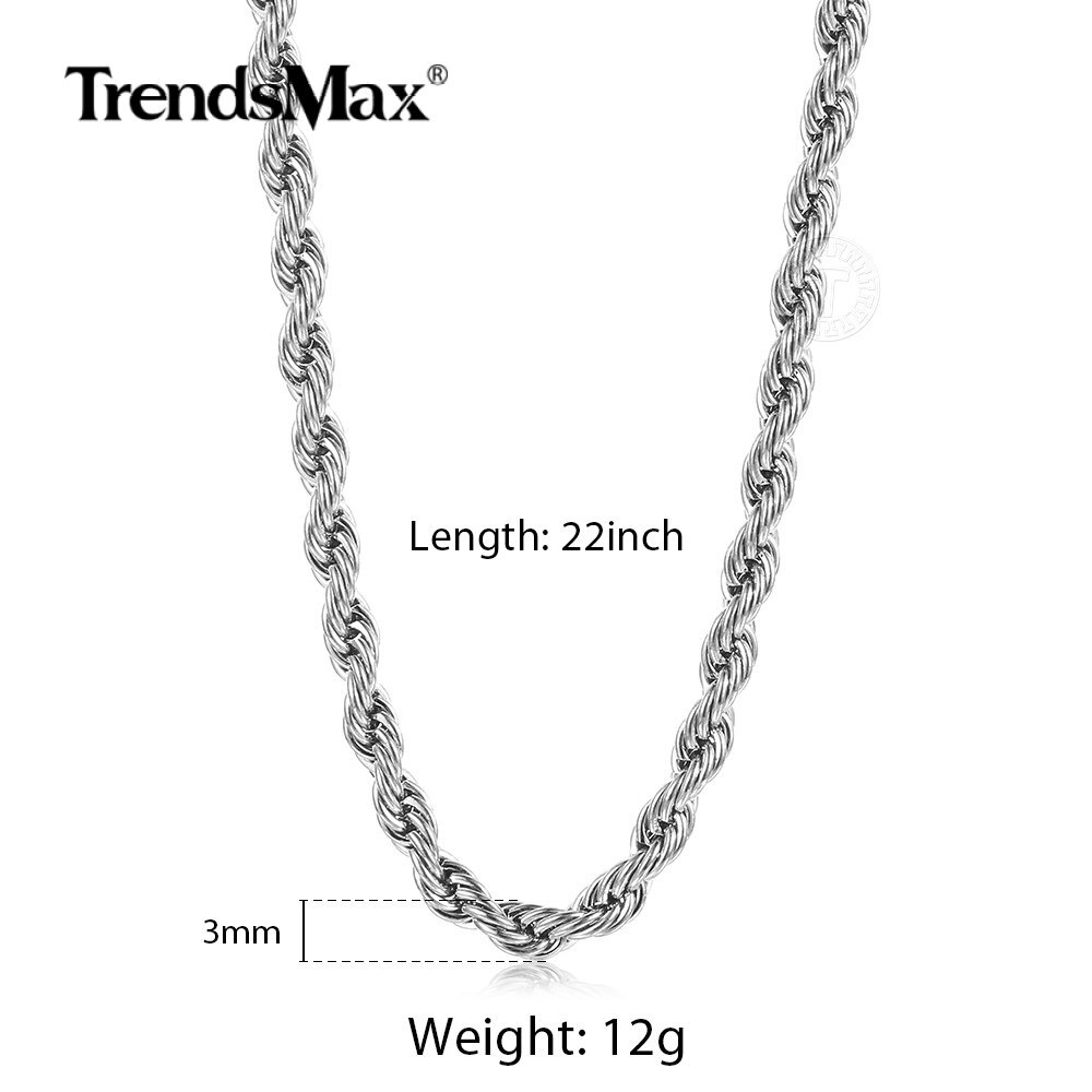 Classy Men Women 3mm Silver Stainless Steel Twisted Rope Chain Necklace 16-30″