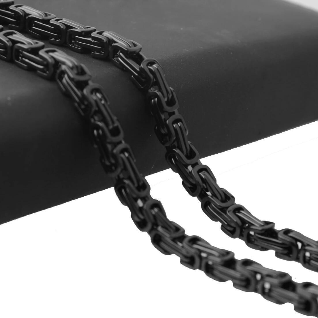 4mm 6mm 8mm Black Stainless Steel Byzantine Box Chain Necklace Jewelry Men Women