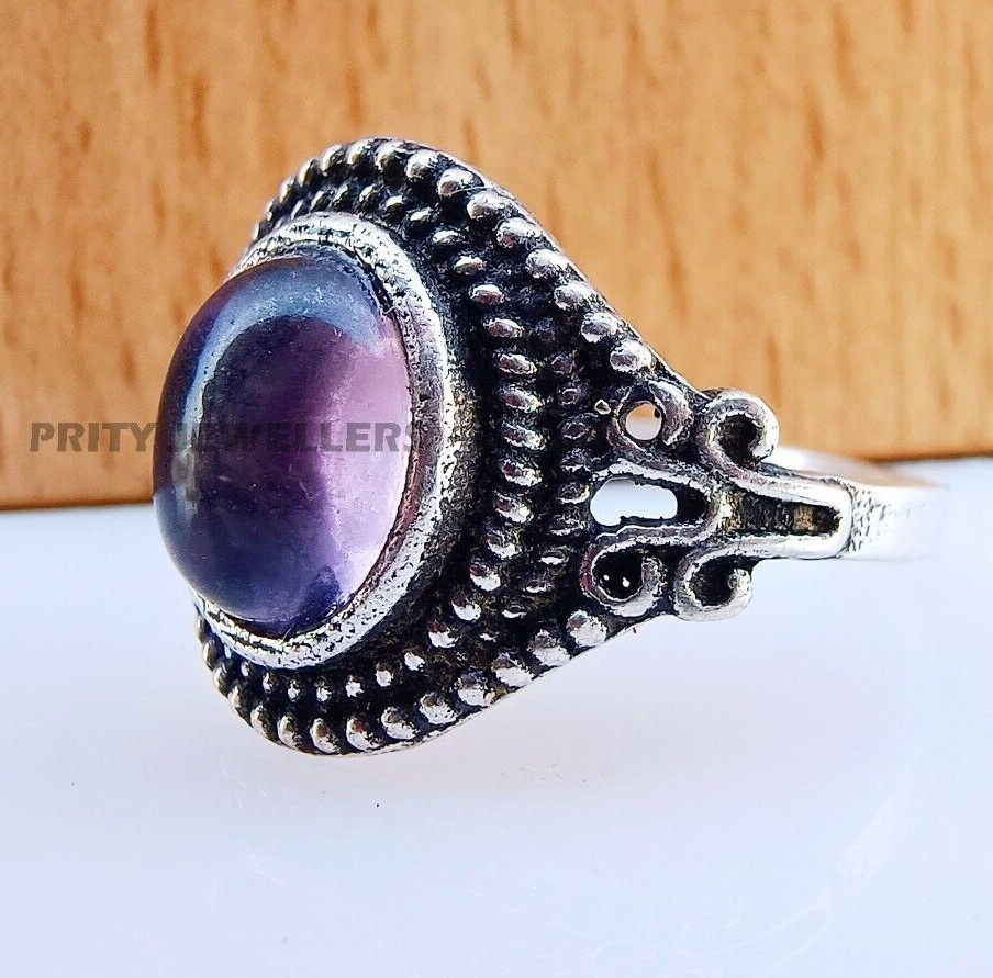 Natural Amethyst Silver Plated Ring, Handmade Antique Ring, All Size Available