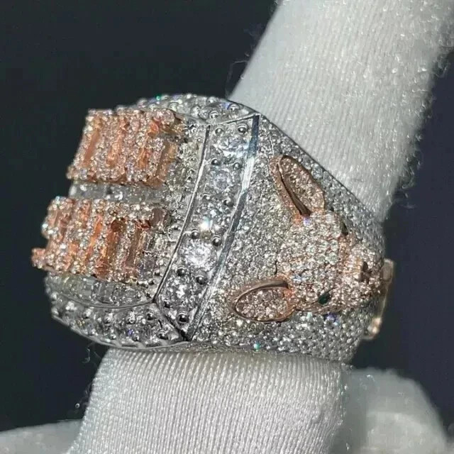 4Ct Round Cut Real Moissanite Customize Men’s Wedding Ring 14K White Gold Plated