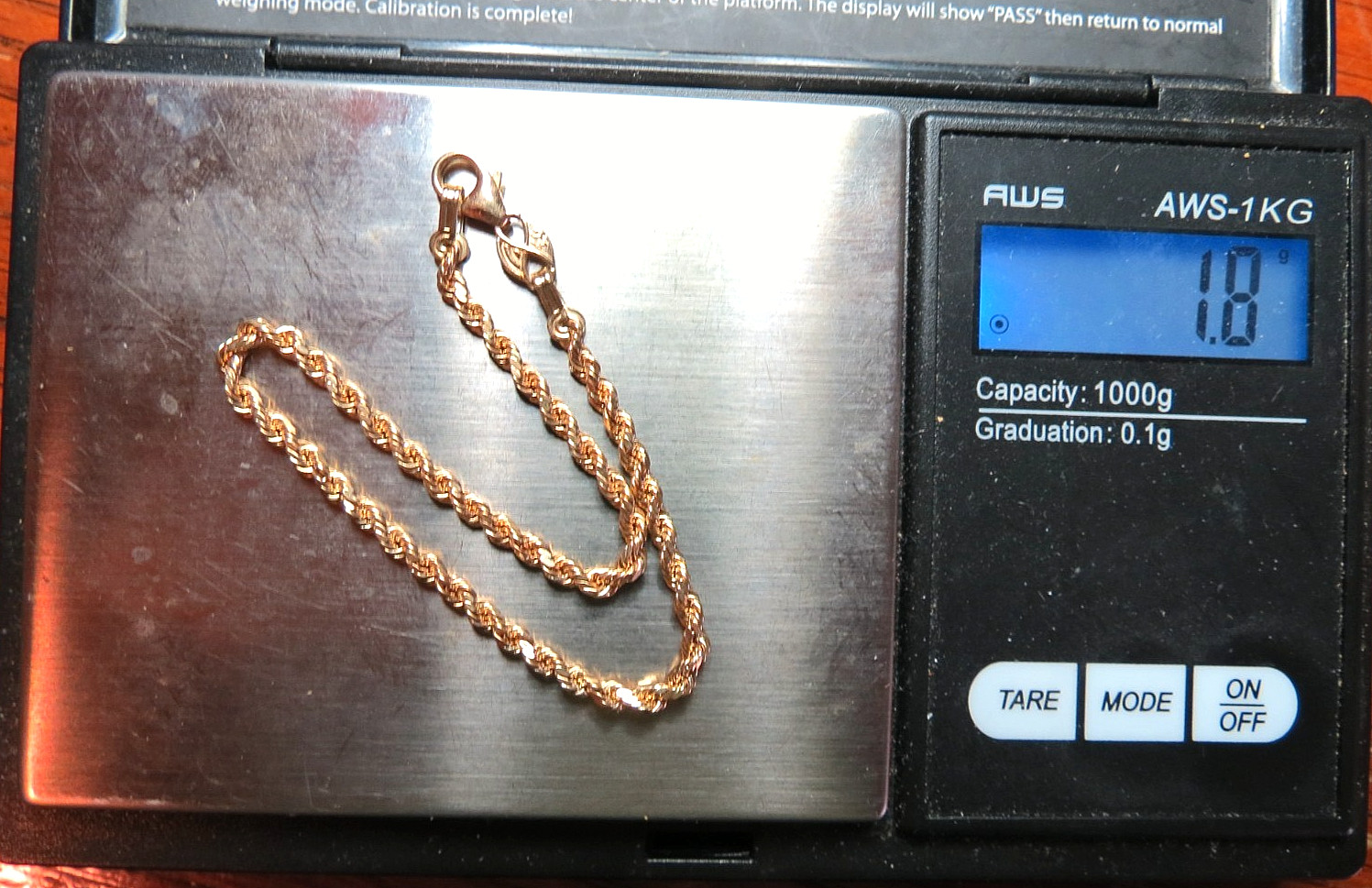 BOLIVIA 14K (585) YELLOW SOLID GOLD ROPE CHAIN BRACELET 7 1/4″ & 2.3mm 1.8 gr ο