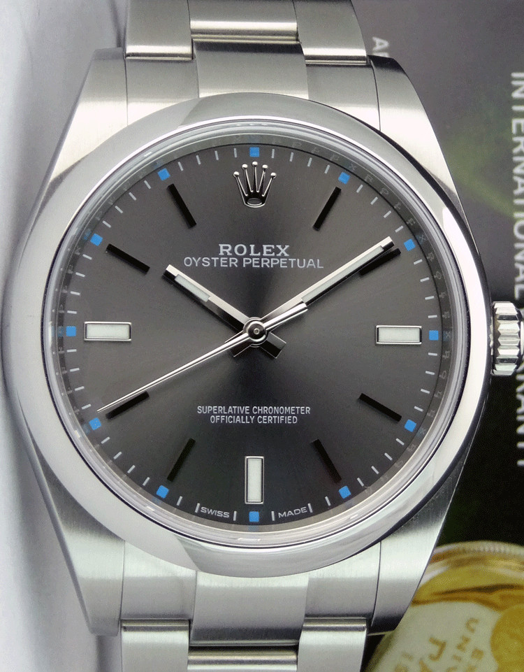 ROLEX Mens Oyster Perpetual 39mm Stainless Steel Rhodium Index 114300 SANT BLANC