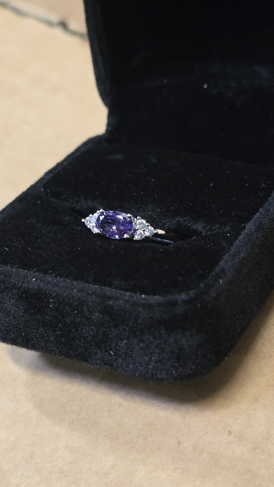 Silver Color Oval Amethyst Ring Purple Stone Wedding Promise Bridal Size 7