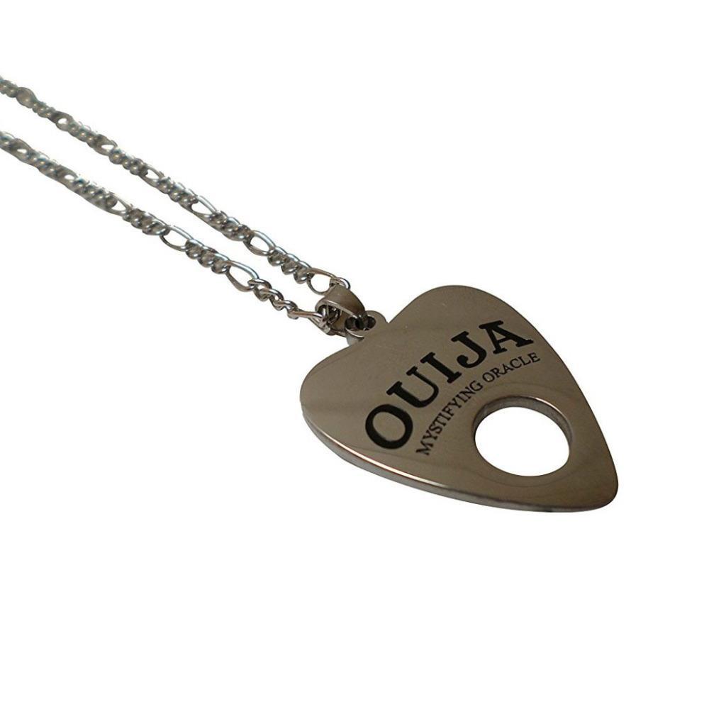 OUIJA BOARD PLANCHETTE NECKLACE Silver Tone Metal Wood Pendant Goth Occult Punk