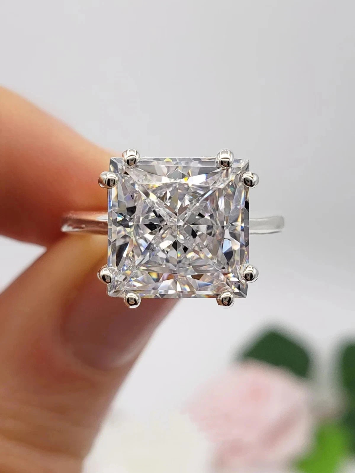 RARE 4.50 Ct Certified White Diamond Princess Cut Solitaire Ring In 925 Silver