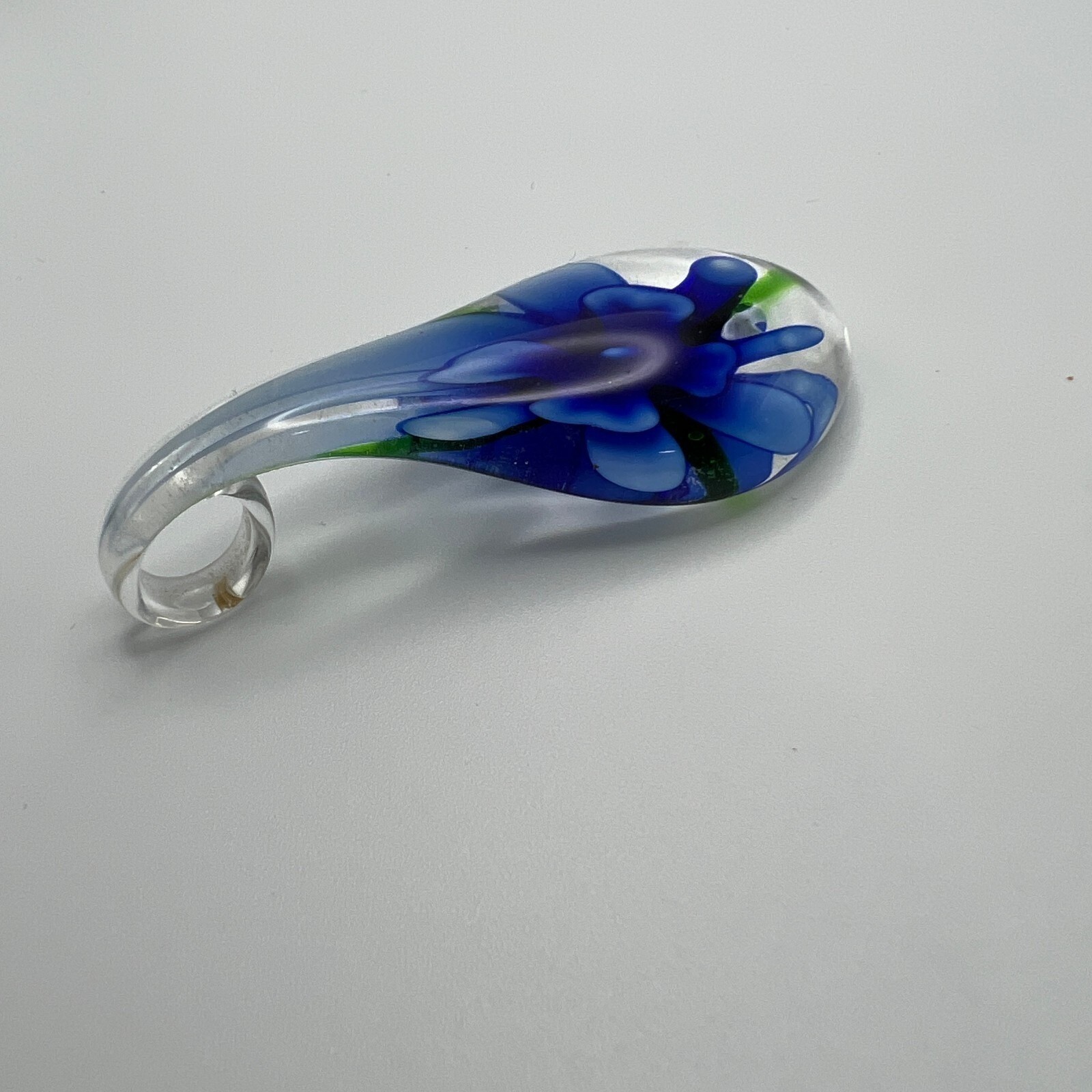 Blue Flower Glass Pendant Teardrop 2 1/2 inches