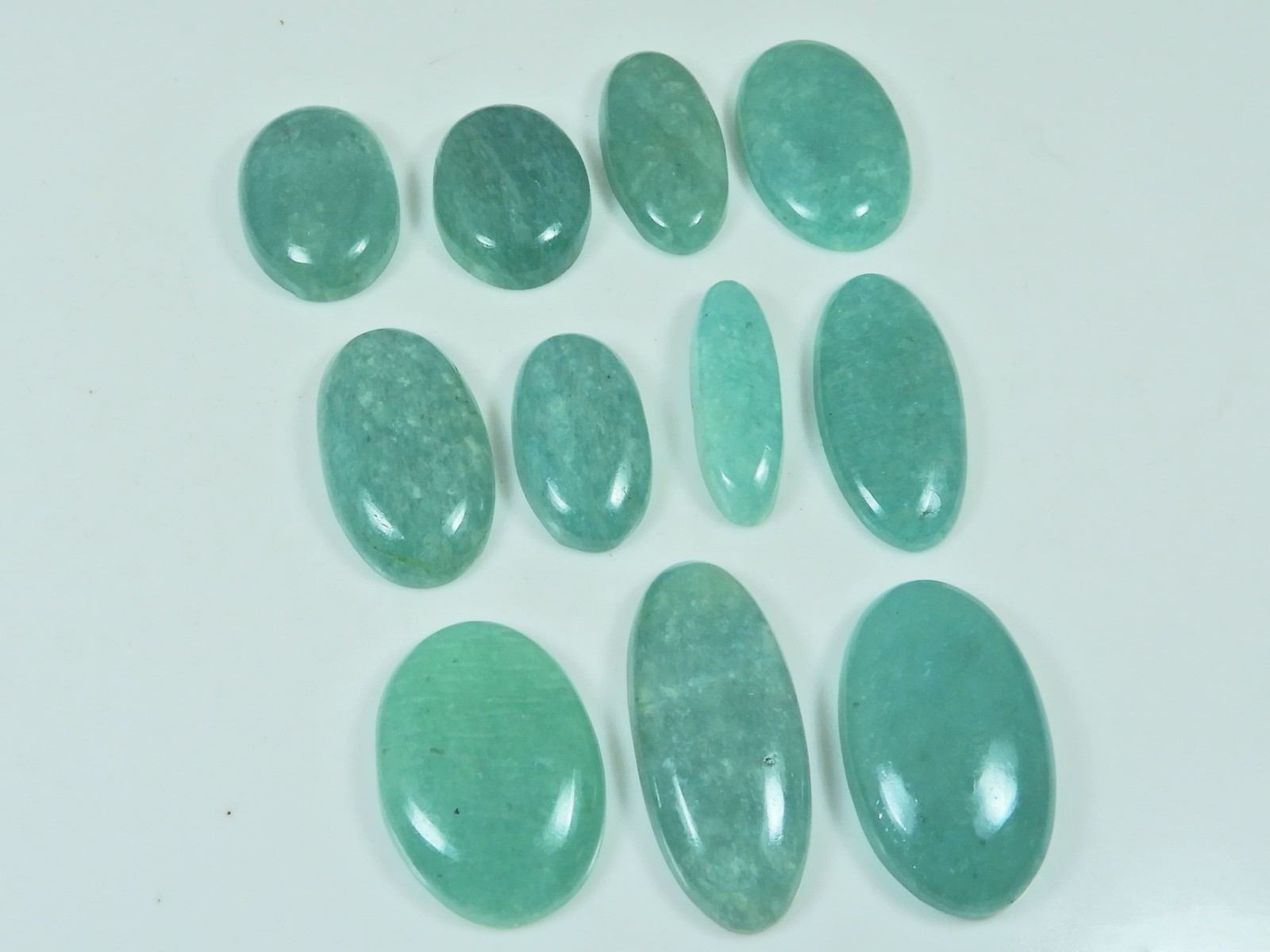 205Cts. Natural Green Amazonite Oval Cabochon Loose Gemstone 11 Pcs Lot A705