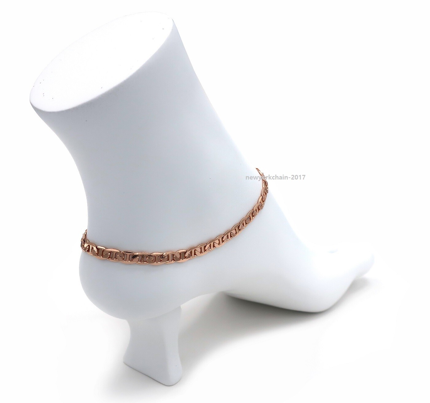 5mm Mariner Anchor Link Chain Quality Anklet Bracelet 14K Pink Rose Gold Plated