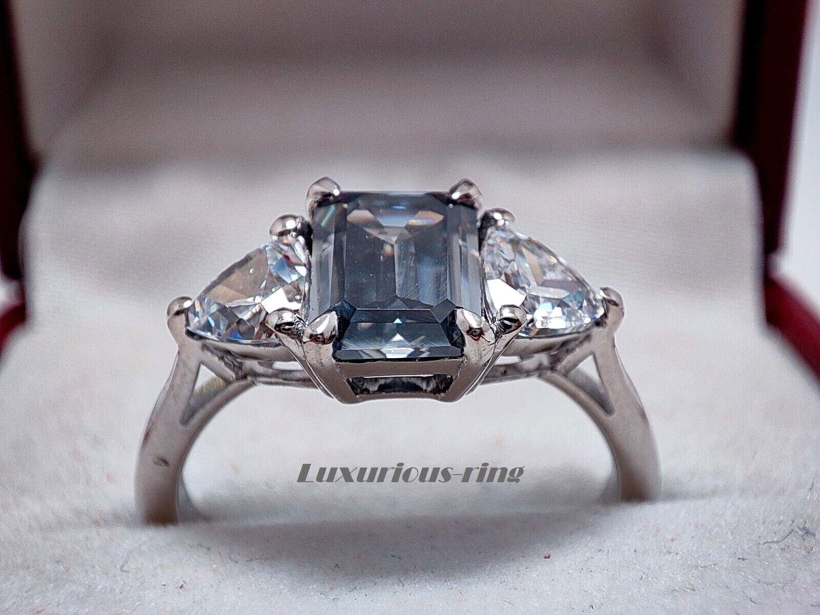 925 Starling Silver Ring, 8×6 mm Gray Emerald Cut Moissanite Anniversary Gift