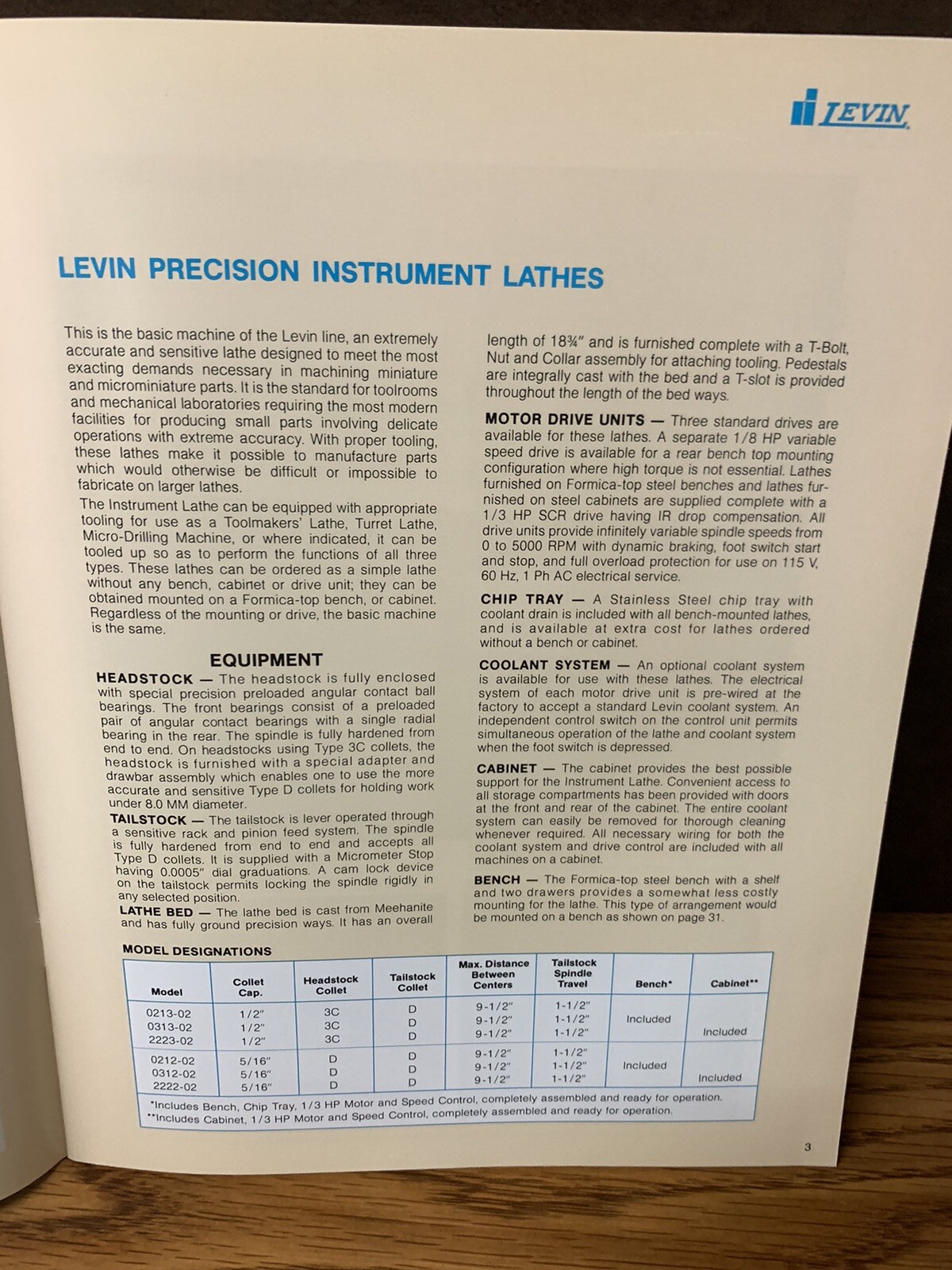 LEVIN Catalog, 10mm/8mm Watchmaker’s Jeweler’s Lathe, Collets, w/inserts
