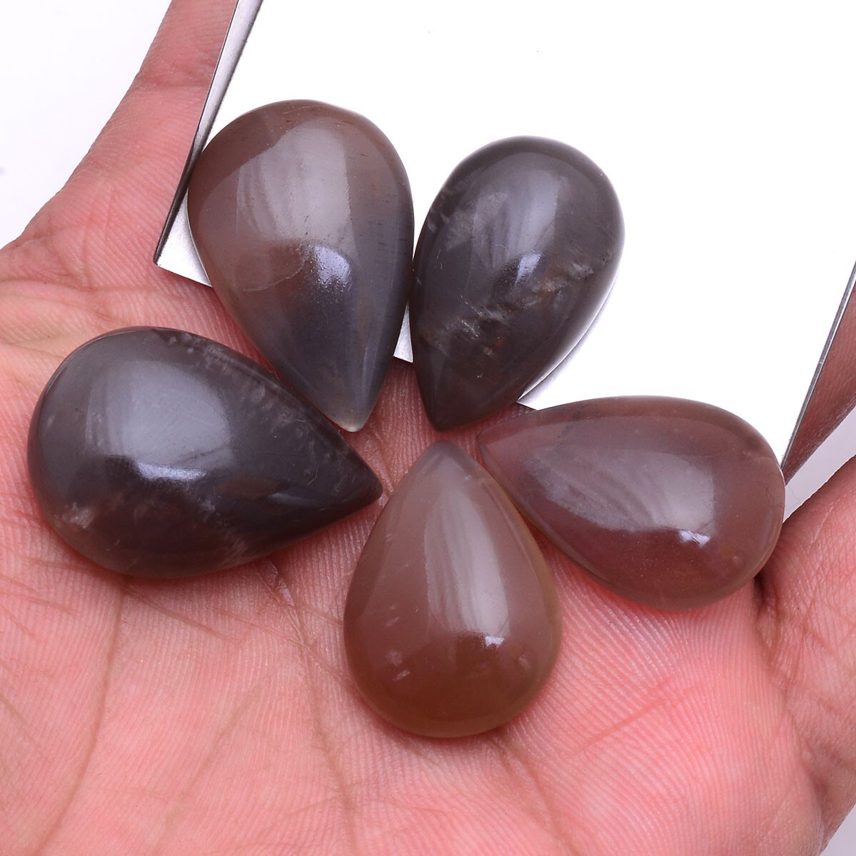 5 Pcs Natural Peach Moonstone 25mm-29mm Pear Cabochon Glossy Loose Gemstones Lot