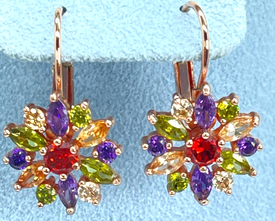 Earrings Rose Gold Tone Multi-Color Marquise & Round Cut Crystals