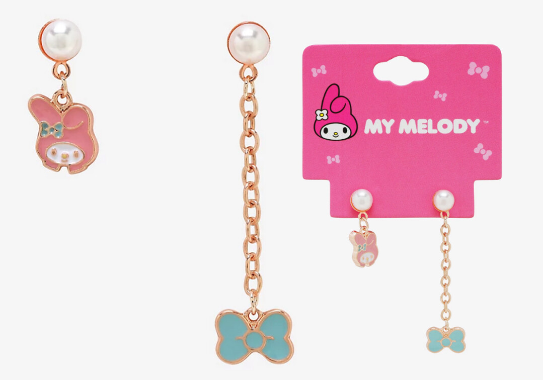 My Melody Stud Earrings Mismatch Earrings w/ Faux Pearls My Melody Enamel Charm