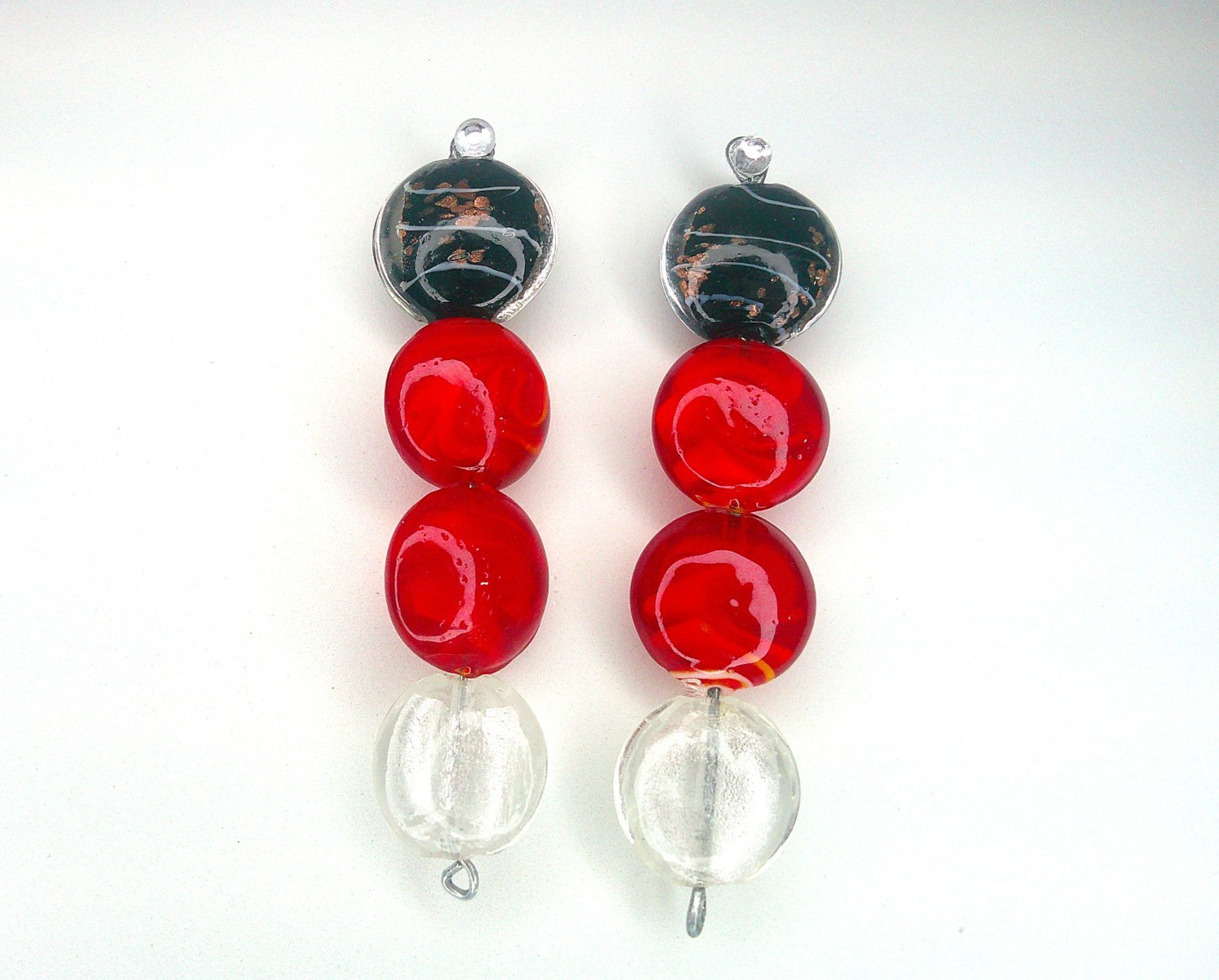 Bakelite Dangle Modern Style Earrings Murano Glass Handmade Post Red Black