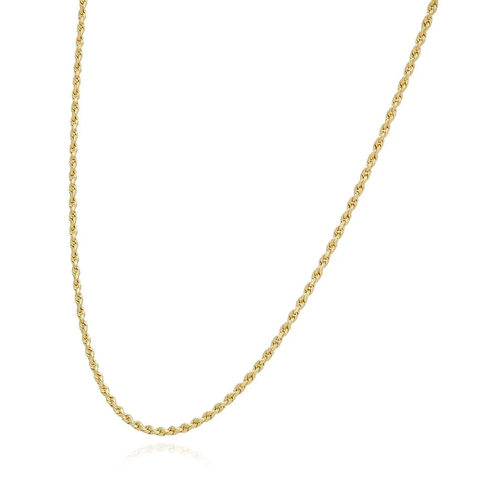 14K Yellow Gold 2.5mm-Diamond Cut Rope Chain Necklace Men Womens 20″