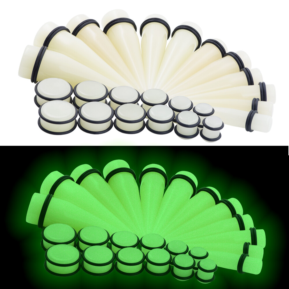 36Pcs Stretching Taper Kit Plug Ear Gauges Glow in the Dark Piecring Jewelry Set
