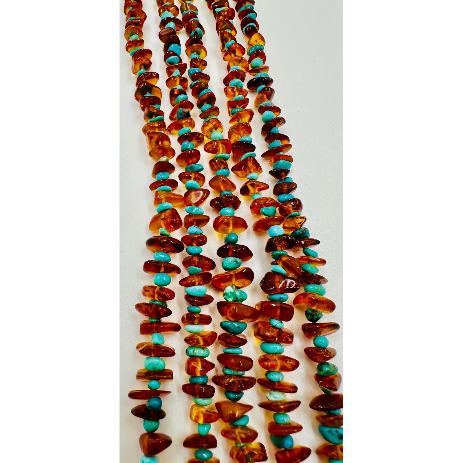 Jay King Mine Finds Sterling Silver Amber and Turquoise 5 Strand Necklace 925