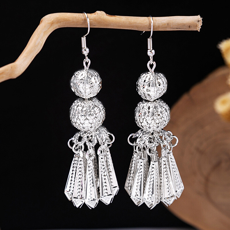 Ethnic Style Earrings Personalized Bohemian Style Floral Long Tassel Earrings