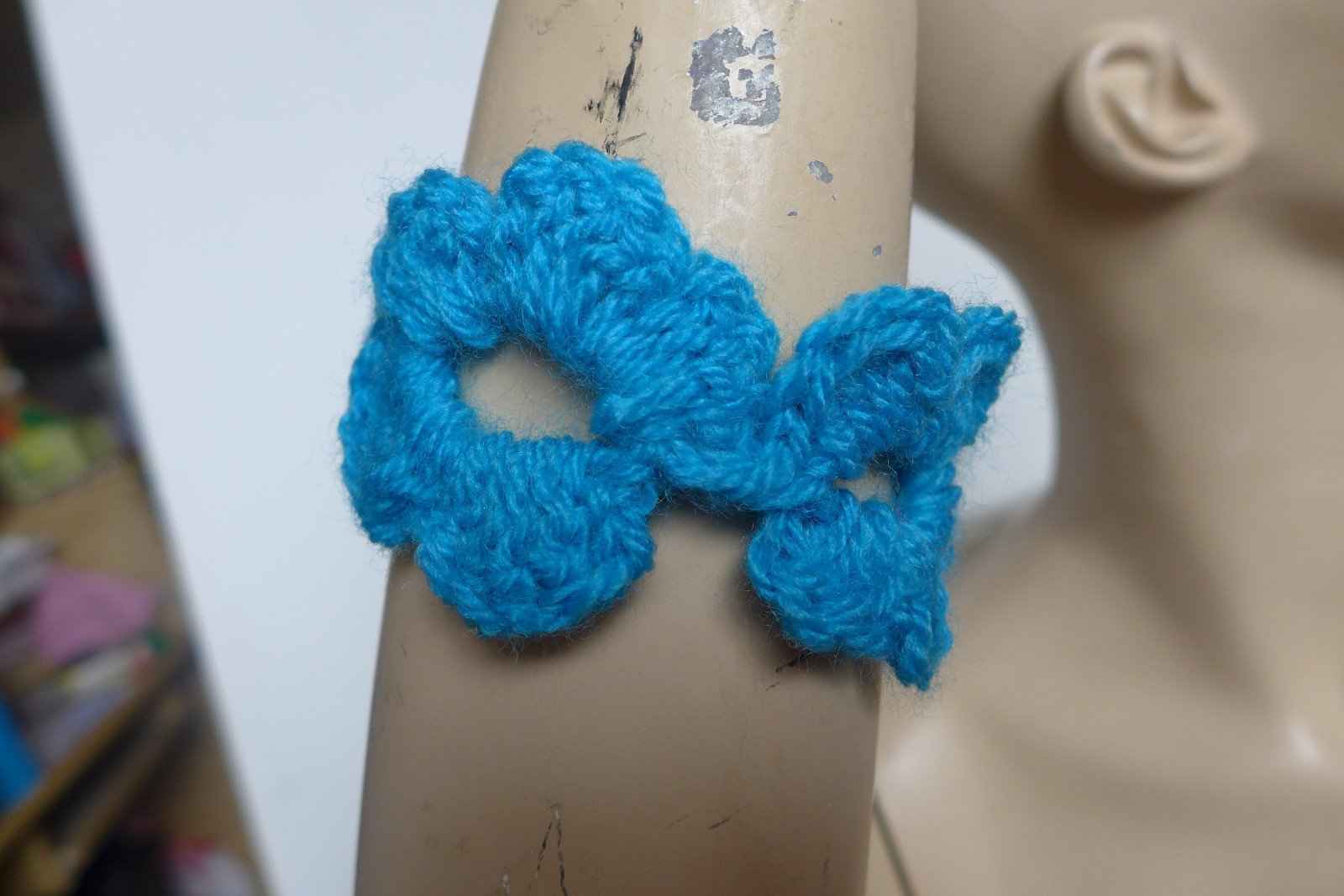 Bracele Handmade Crocheted Soft Blue Acrylic Wool Flower Shape Pattern Gift