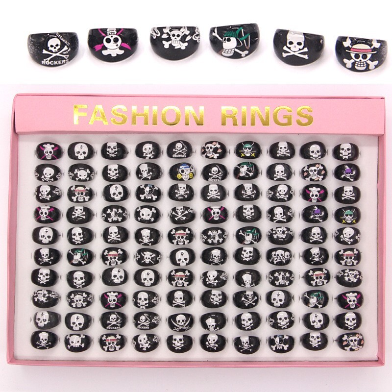 Wholesale 50Pcs MixedLots Skull Ring Kids Resin Lucite Rings party gift Jewelry