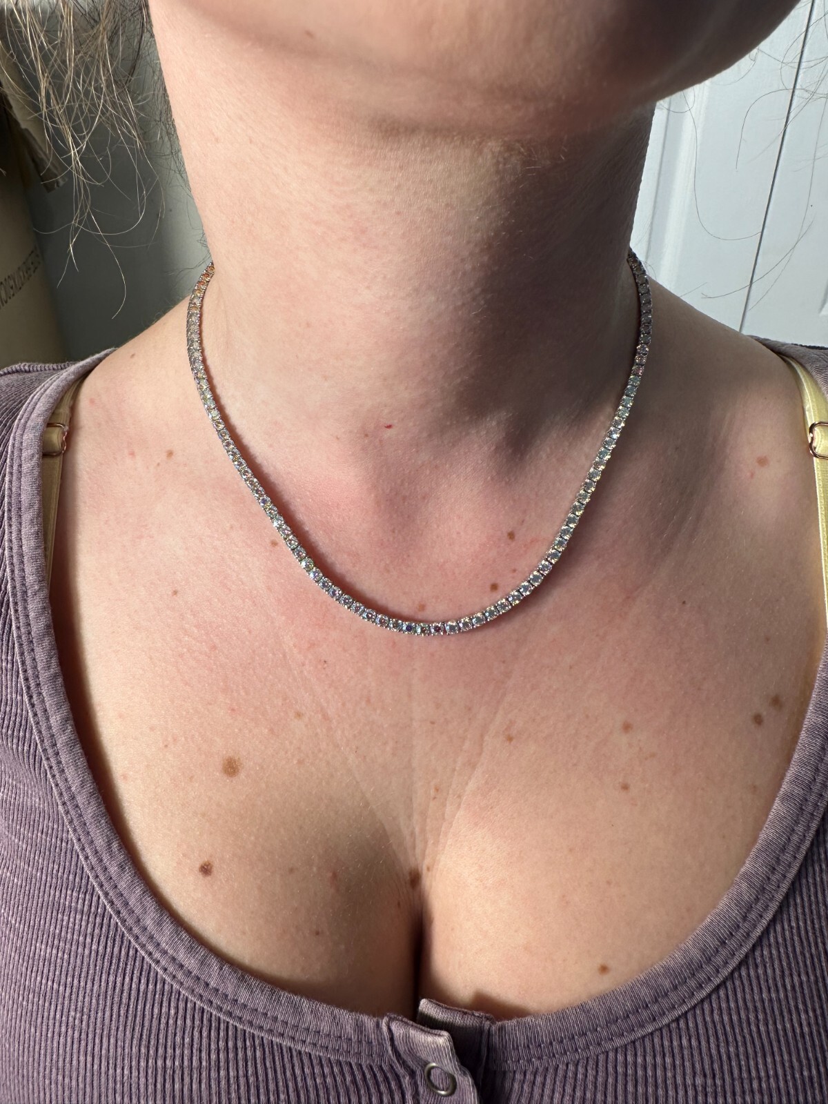 Real Opal Rainbow MOISSANITE 3mm Tennis Chain 925 Silver Iced Necklace Pass Test