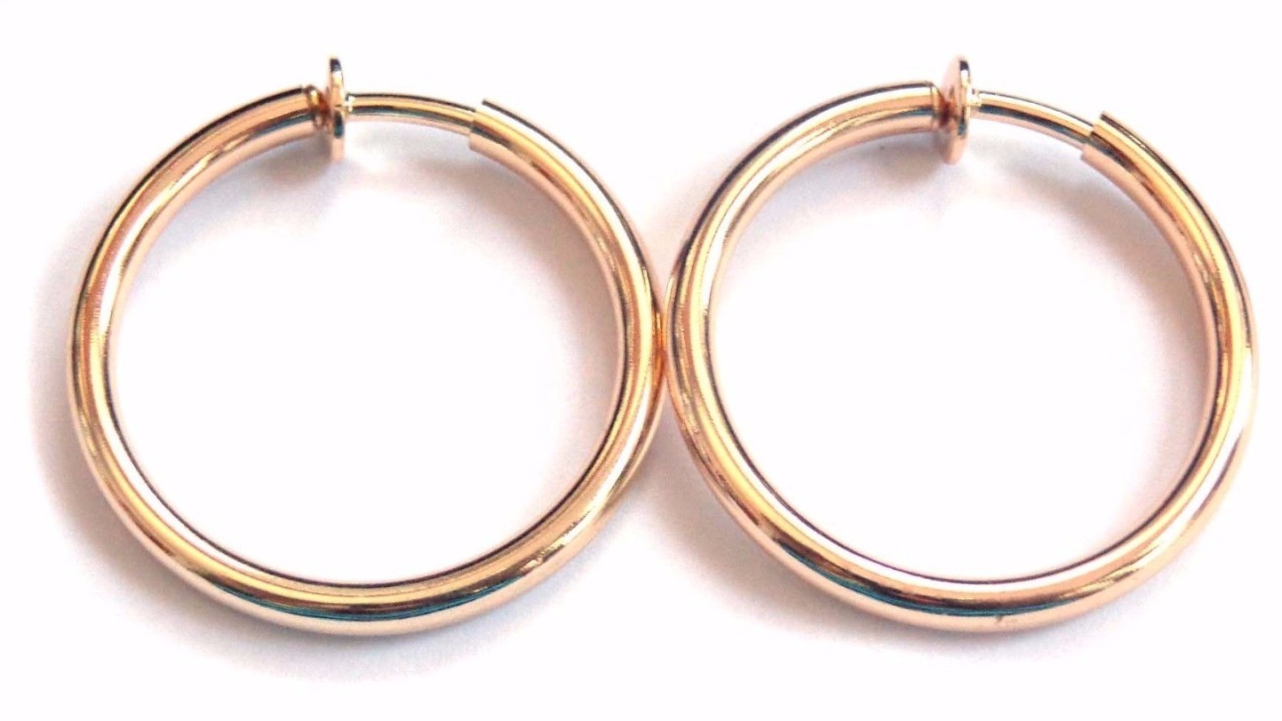 CLIP-ON EARRINGS 1 INCH HOOP EARRINGS GOLD OR SILVER PLATED CIRCLE SPRING HOOPS