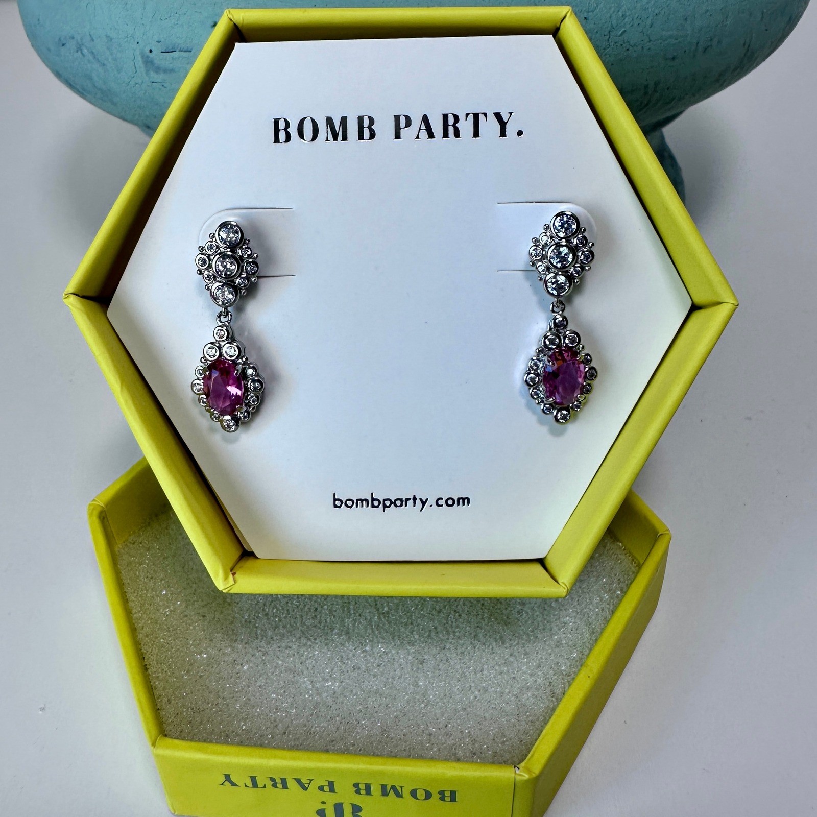 Bomb Party RBP339 Direction Of You Pink Tourmaline Dangle Drop Earrings