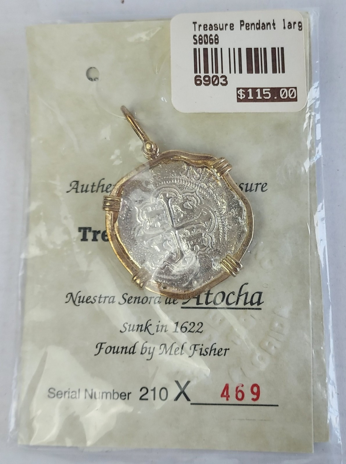 Atocha Sunken Jewelry LARGE Pieces of 8 Silver Coin Pendant with Date ~ 14K