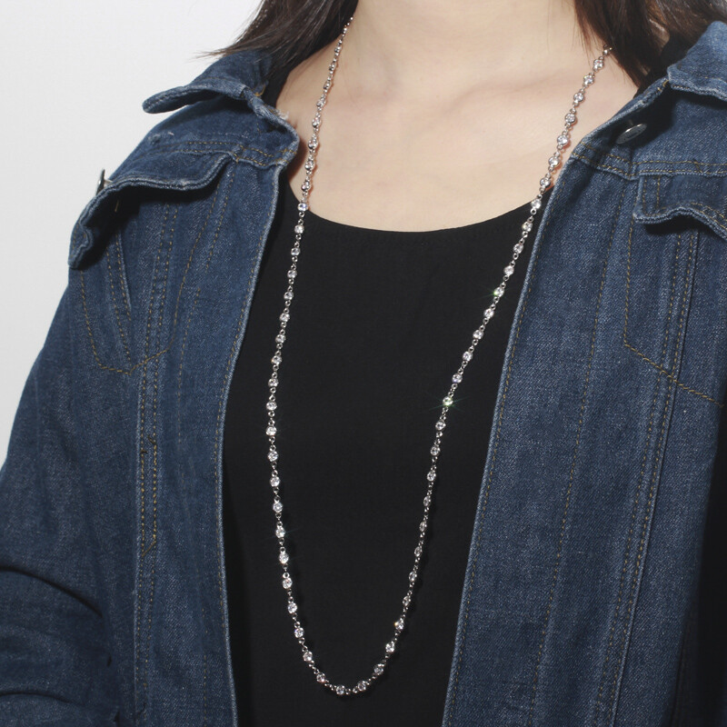 CZ Chain Link Long Choker Necklace Costume Rose Gold Plated Jewelry Accessories