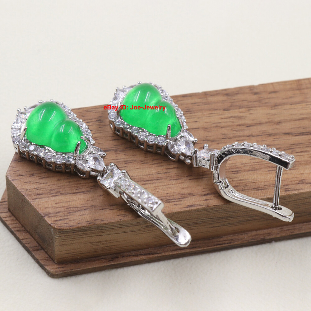 Gold Plated Alloy Green Chalcedony Gourd Charm Dangle Earrings 45mm H