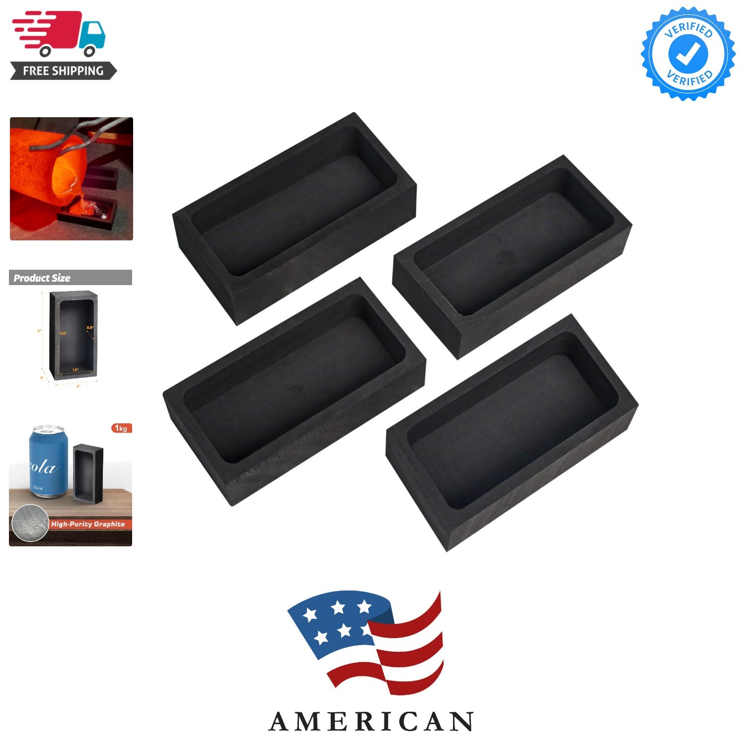 1kg 4-Piece Graphite Ingot Molds for Casting Metals | Metal melting & refinin…