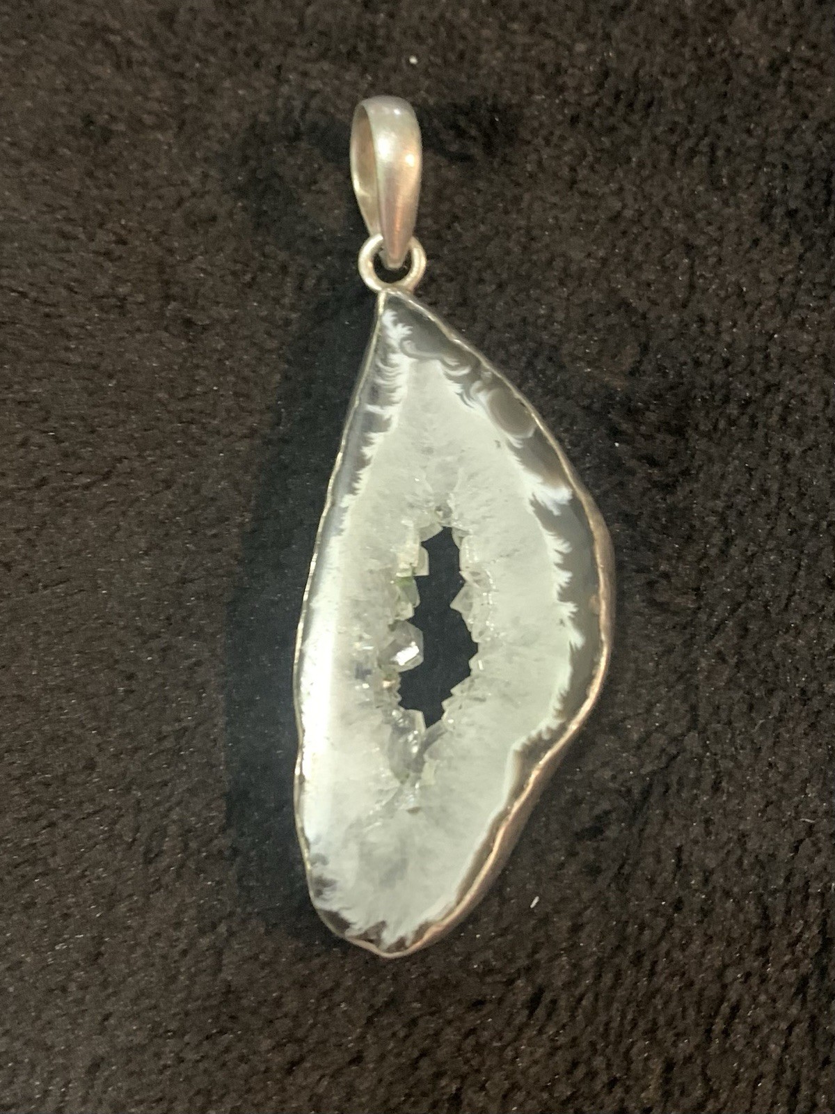 Vintage Sterling Silver Druzy Agate Quartz Pendant Signed SJ, 13.0 G