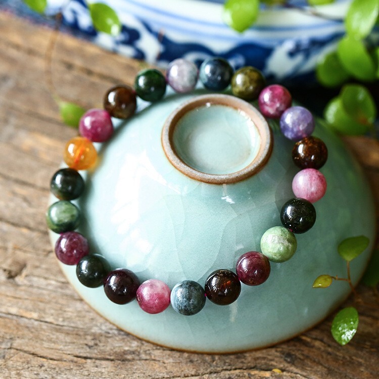 Rainbow Tourmaline Bead Healing Chakra Reiki Anxiety Relief Intention Bracelet