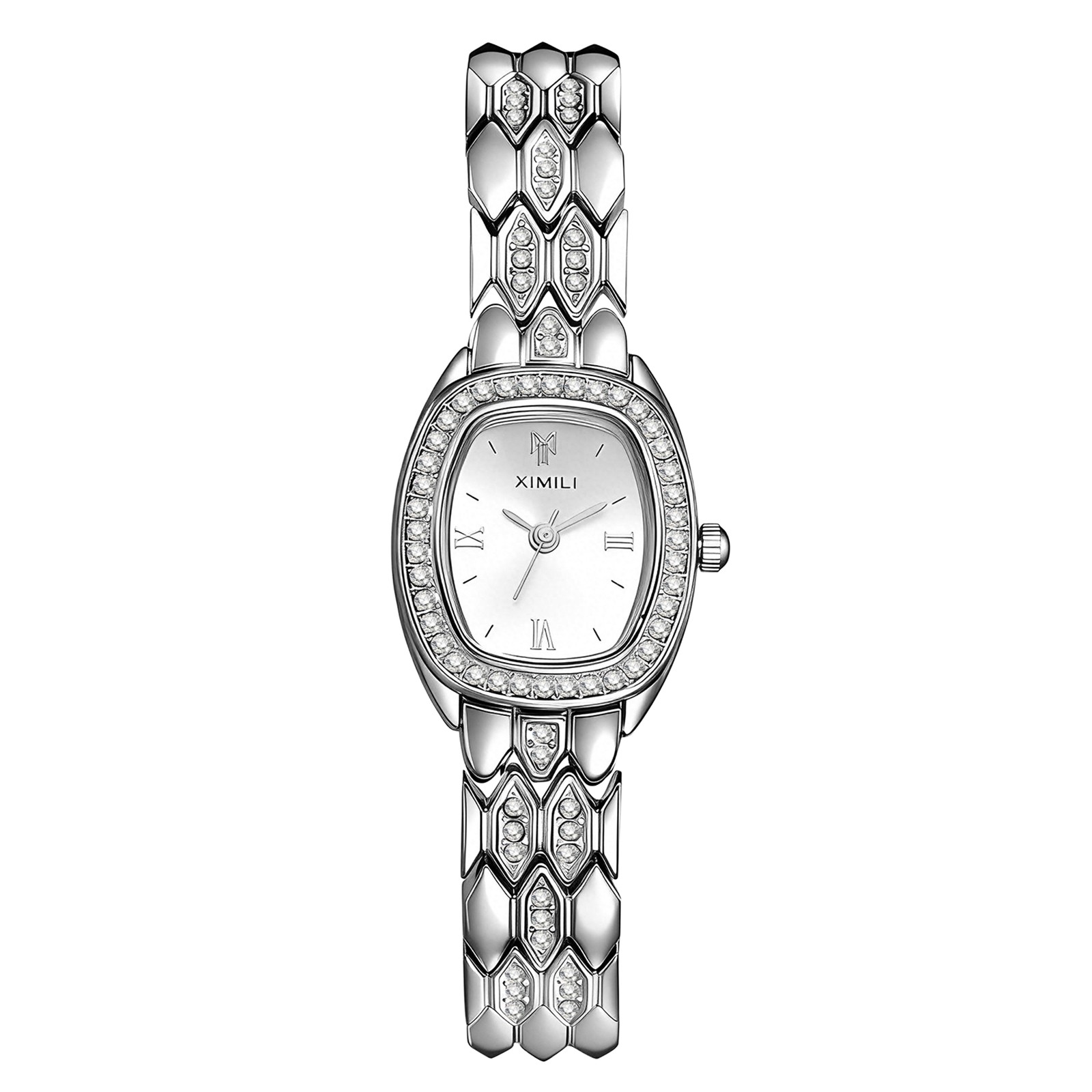Womens Casual Two-color Stailess Steel Strap Tonneau Dial Wrist Watch Detachable