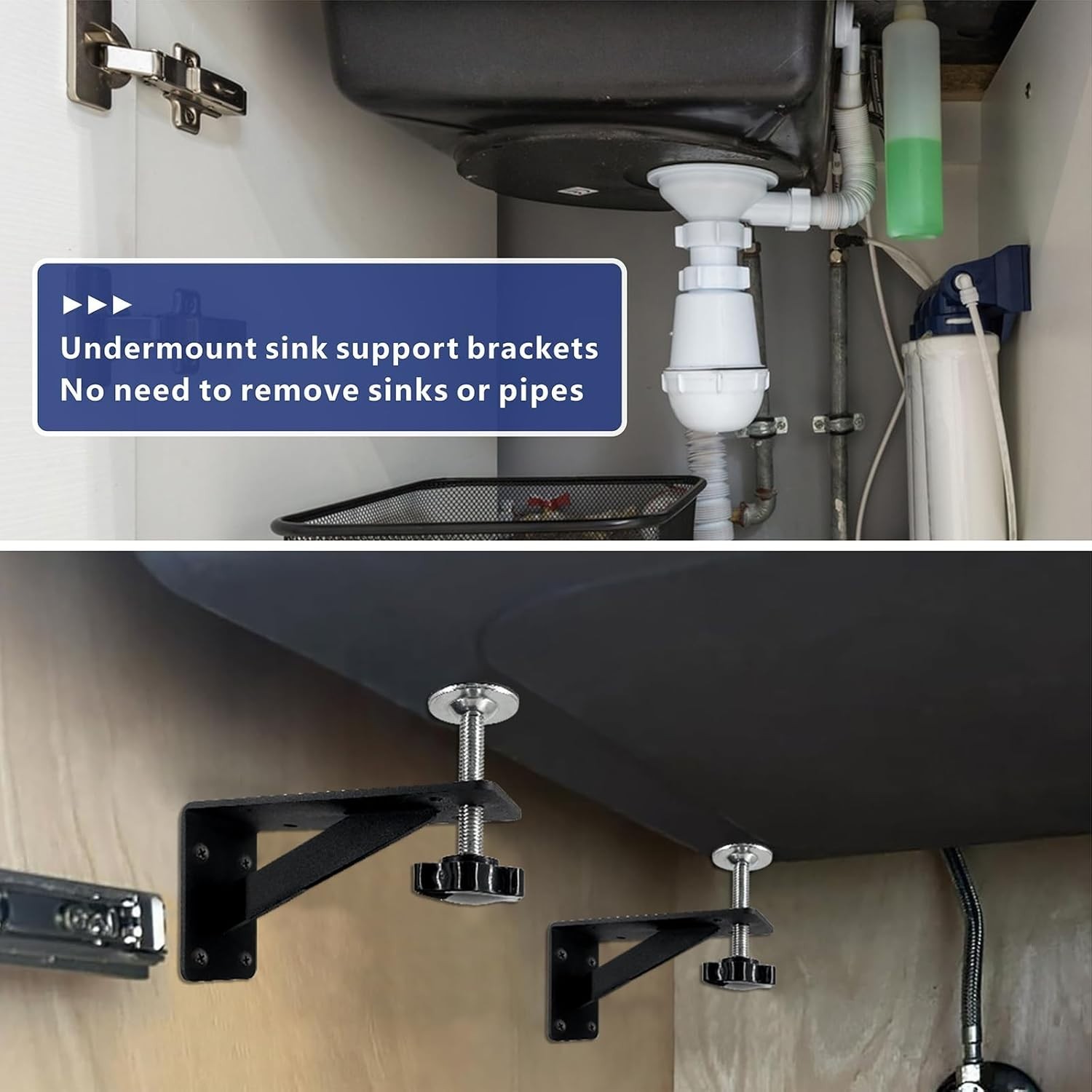 Heavy Duty Undermount Sink Support Brackets 2 Pack Black