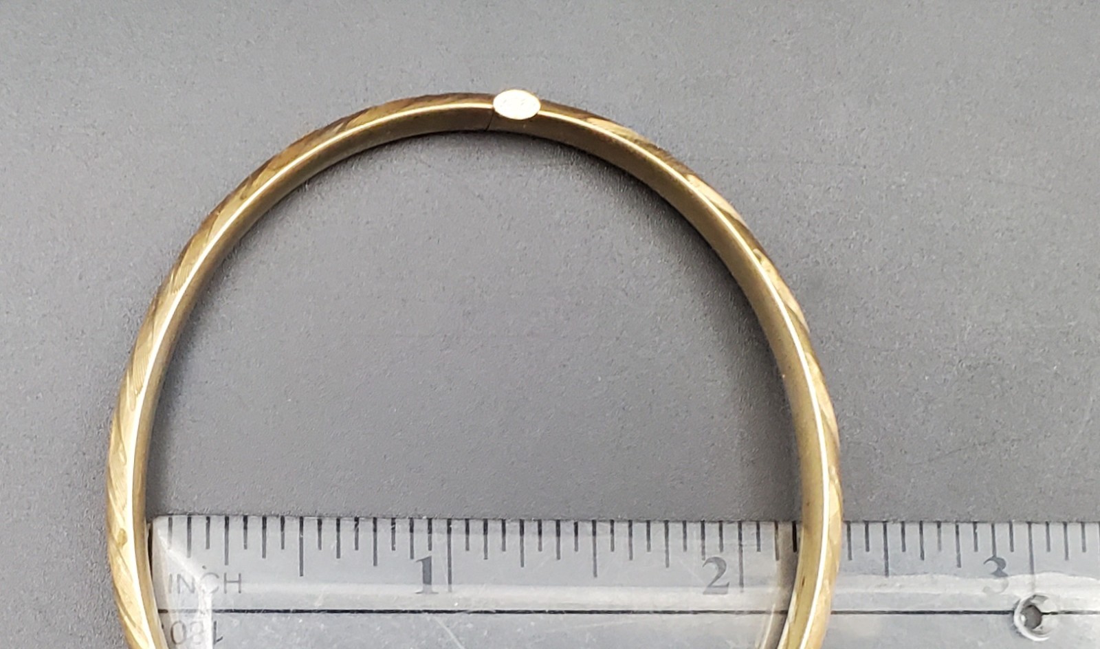 14K Bangle Bracelet, Open Hinge Design, Diamond Cut Finish 1/4 inch wide.