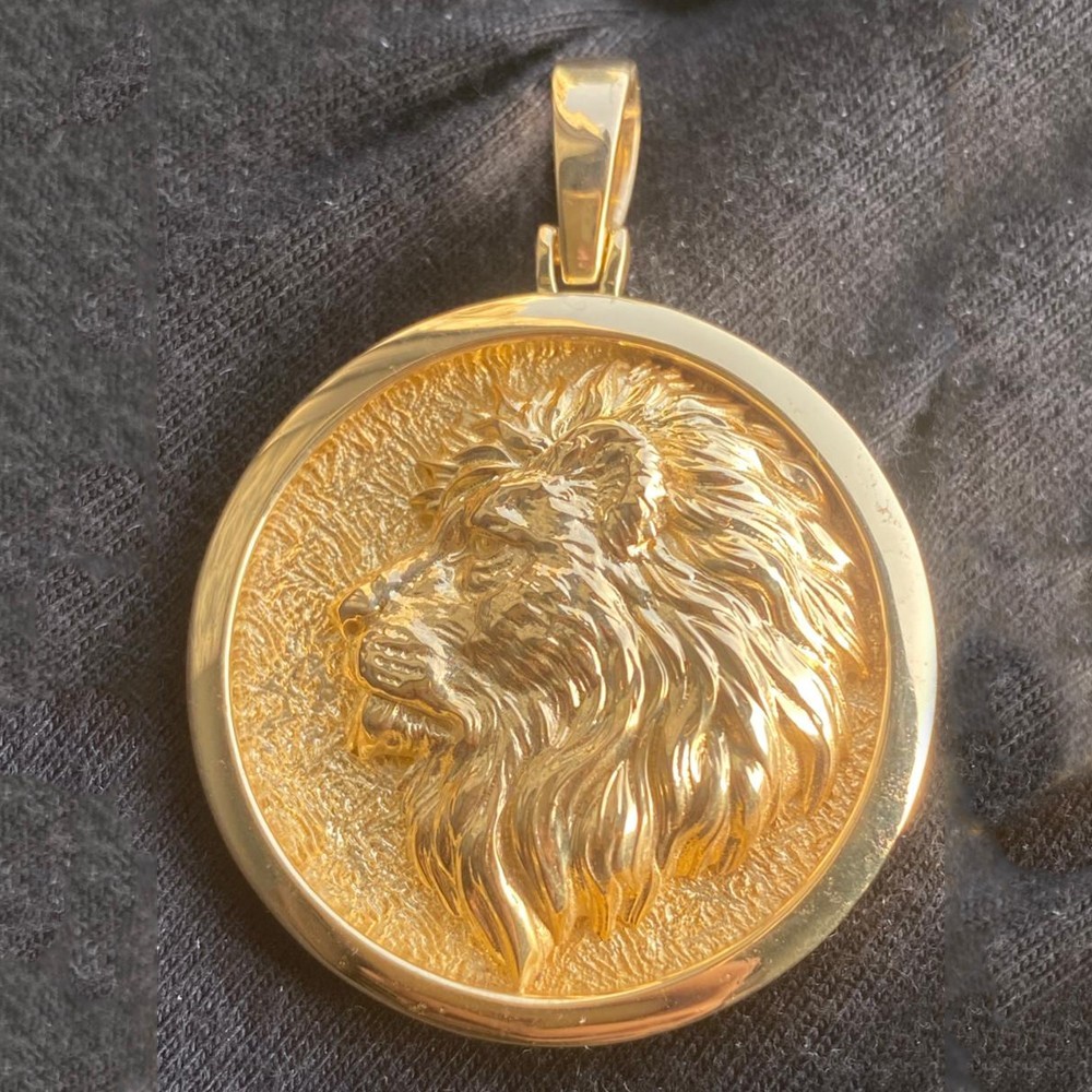 Lion Face Pendant in 14K Gold Plated Strength of a King 1.8 Inch