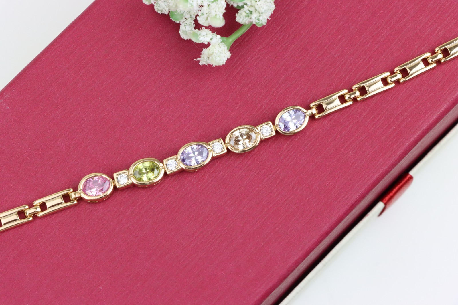 Rose Gold Plated Adjustable Bracelet, XPBL0755 Elegant Oval Multicolor Gem