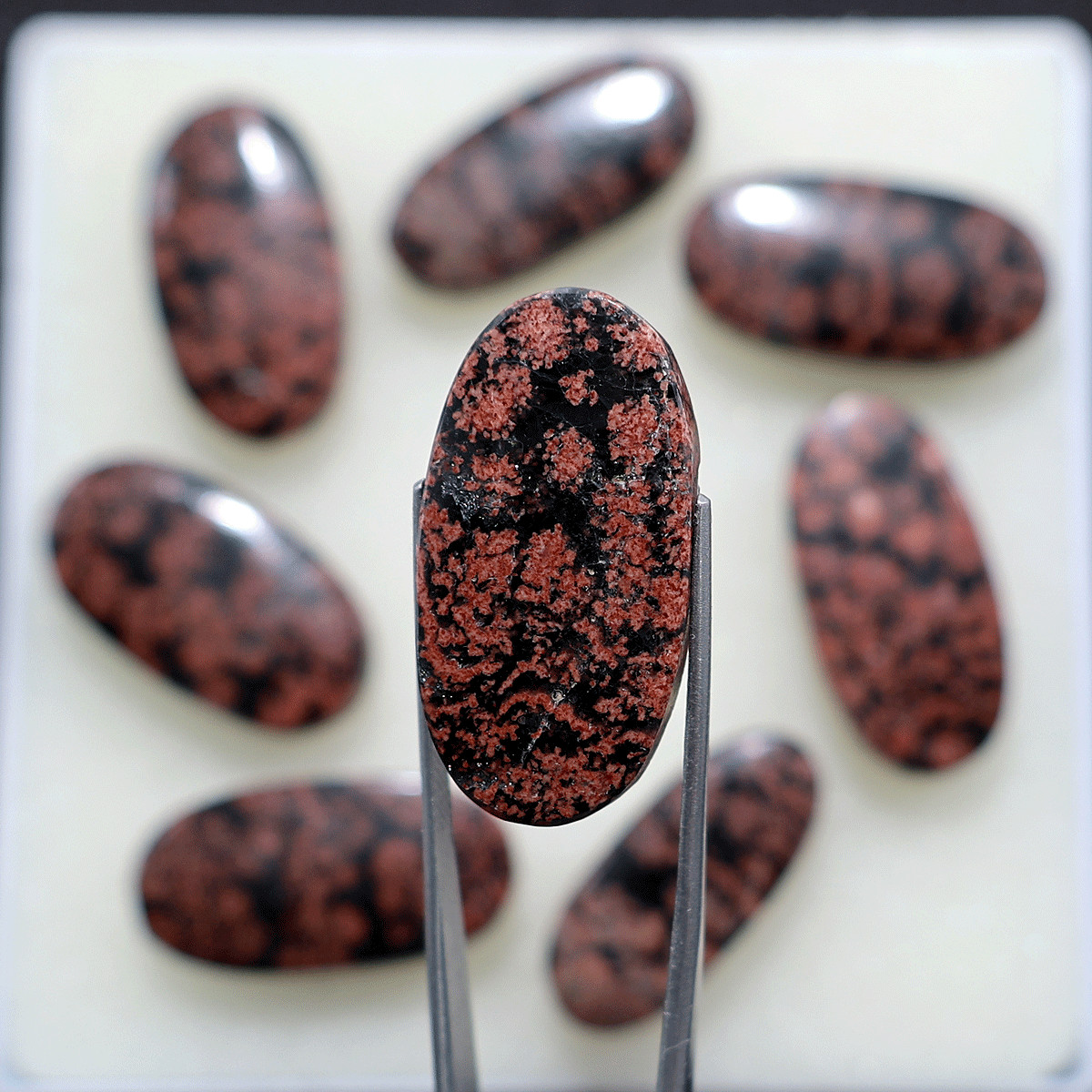 Cherry Blossoms In Lava~ 8 PC Natural Flower Obsidian 28mm-30mm Oval Cabochons